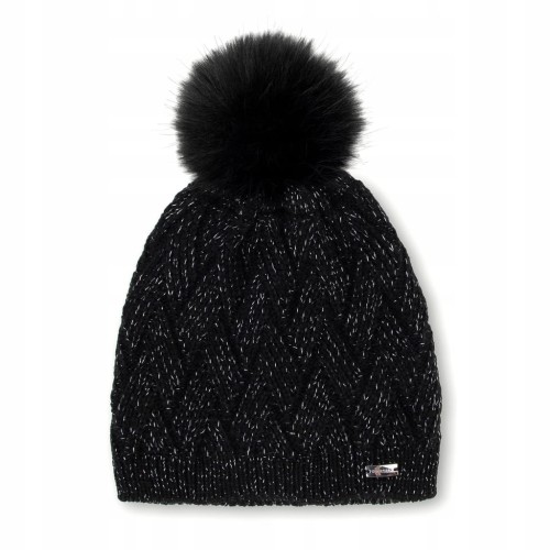 Czapka damska WITTCHEN 99-HF-031-18 z dekoracyjnym splotem czarno - srebra