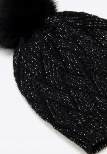 Czapka damska WITTCHEN 99-HF-031-18 z dekoracyjnym splotem czarno - srebra