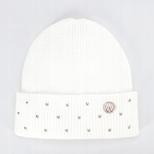 Czapka damska WITTCHEN 99-HF-208-0 z metalicznymi akcentami kremowa