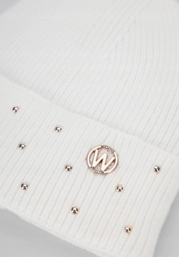 Czapka damska WITTCHEN 99-HF-208-0 z metalicznymi akcentami kremowa