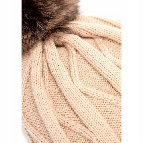 Czapka damska Wittchen 101-HF-005-95 zimowa z pomponem beżowa