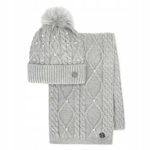 Damski komplet czapka z pomponem i szalik WITTCHEN 101-SF-023-8 szary
