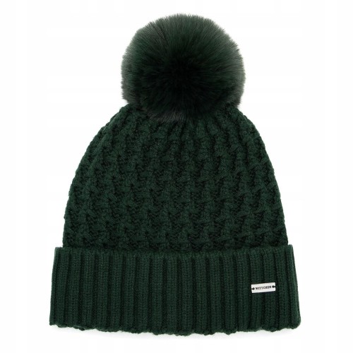 Czapka damska WITTCHEN 101-HF-105-Z ciemny zielony z pomponem
