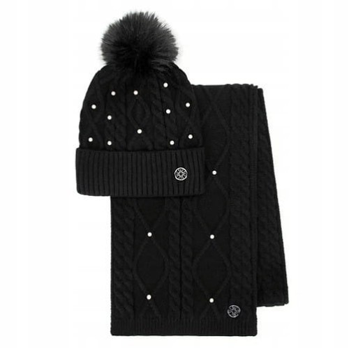 Damski komplet czapka z pomponem i szalik WITTCHEN 101-SF-023-1 czarny