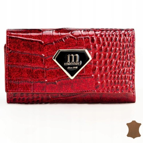 Portfel damski MONNARI PUR0192-M05 skóra naturalna czerwony brokat