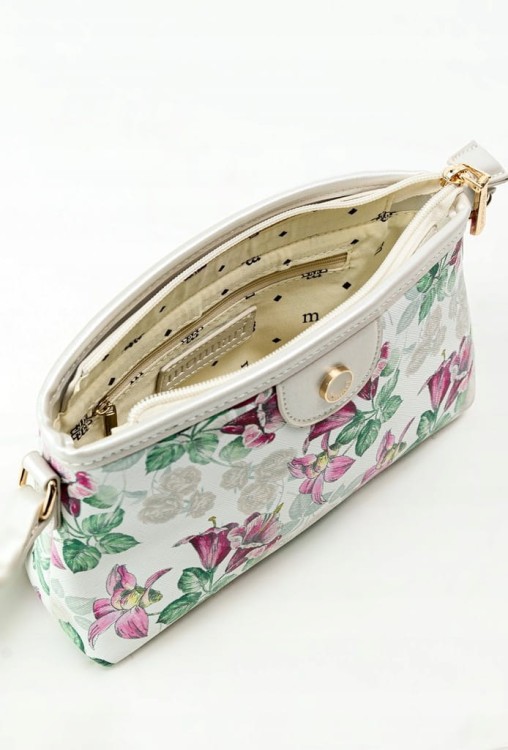 Torebka listonoszka Monnari BAG0490-M00 z kwiatowym wzorem biała