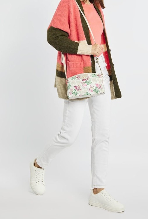 Torebka listonoszka Monnari BAG0490-M00 z kwiatowym wzorem biała