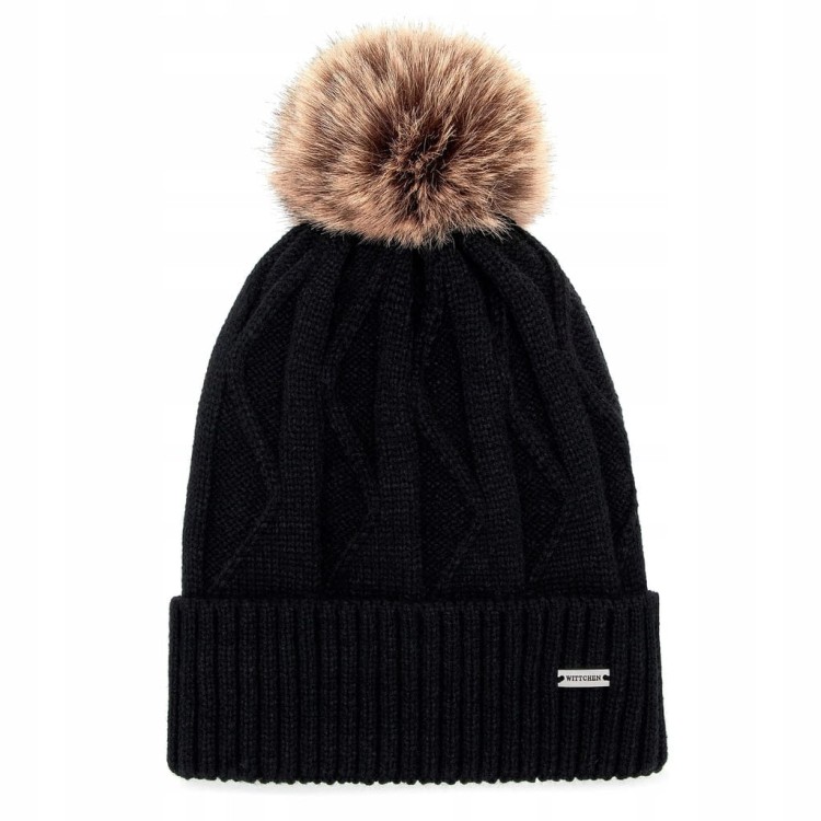 Czapka damska Wittchen 101-HF-005-1 zimowa z pomponem czarna