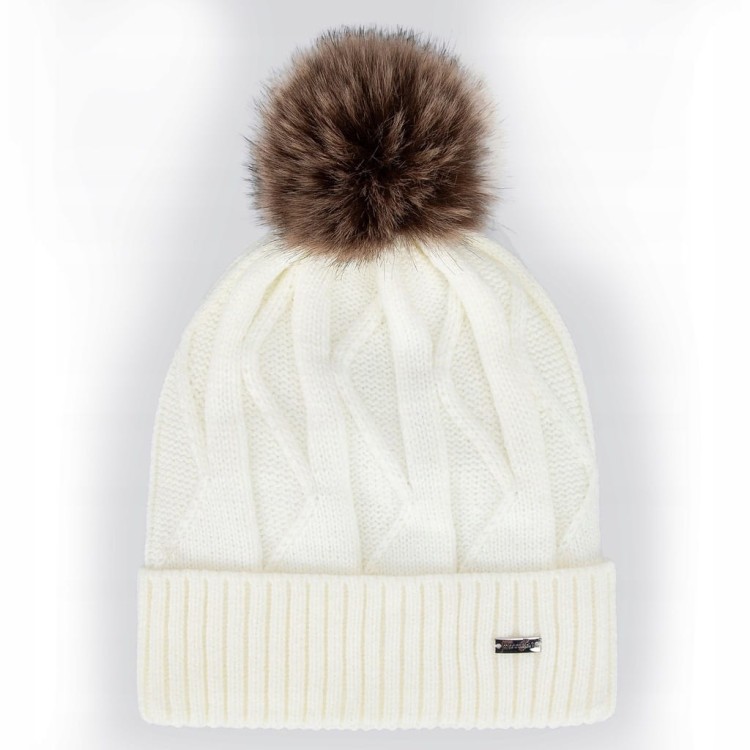 Czapka damska Wittchen 101-HF-005-0 zimowa z pomponem ecru