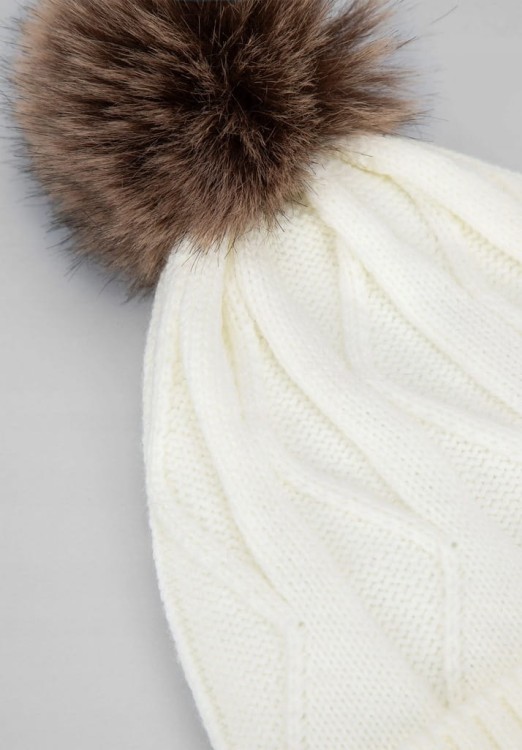 Czapka damska Wittchen 101-HF-005-0 zimowa z pomponem ecru