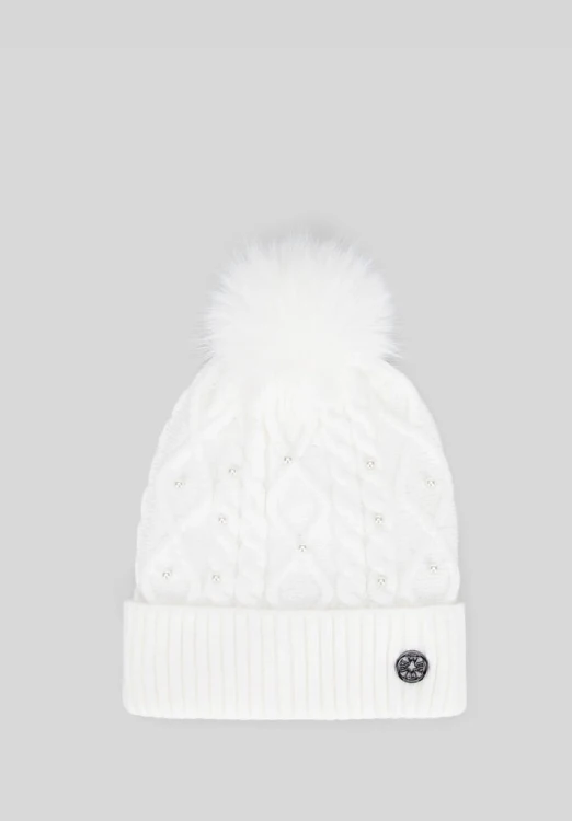 Damski komplet czapka z pomponem i szalik WITTCHEN 101-SF-023-0 biały
