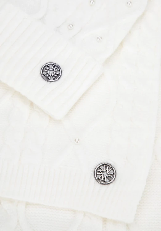 Damski komplet czapka z pomponem i szalik WITTCHEN 101-SF-023-0 biały