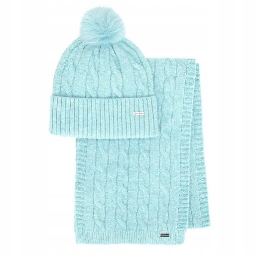 Damski komplet czapka z pomponem i szalik WITTCHEN 101-SF-021-7 niebieski