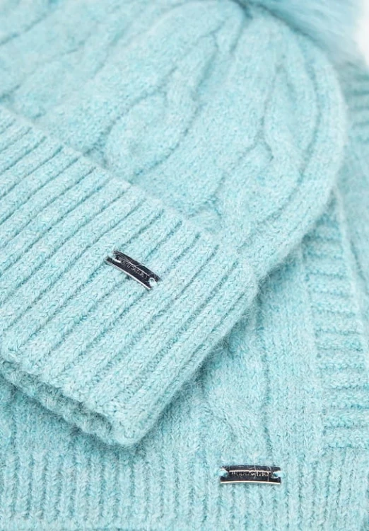 Damski komplet czapka z pomponem i szalik WITTCHEN 101-SF-021-7 niebieski