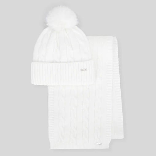 Damski komplet czapka z pomponem i szalik WITTCHEN 101-SF-021-0 biały