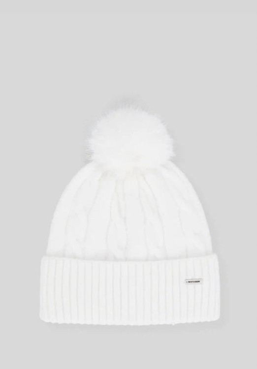 Damski komplet czapka z pomponem i szalik WITTCHEN 101-SF-021-0 biały
