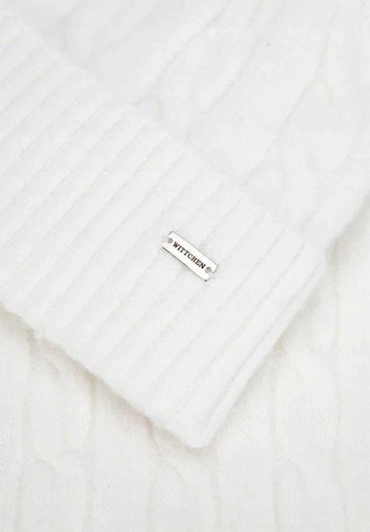 Damski komplet czapka z pomponem i szalik WITTCHEN 101-SF-021-0 biały