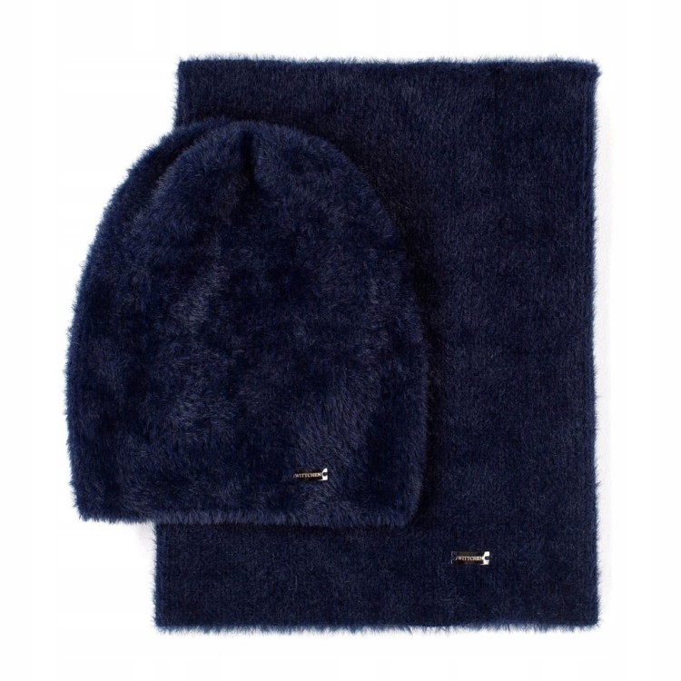 Damski komplet zimowy WITTCHEN 99-SF-005-7 z miękkiej dzianiny granatowy