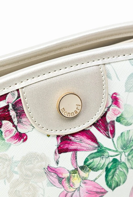 Torebka listonoszka Monnari BAG0490-M00 z kwiatowym wzorem biała