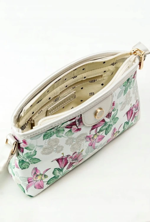 Torebka listonoszka Monnari BAG0490-M00 z kwiatowym wzorem biała