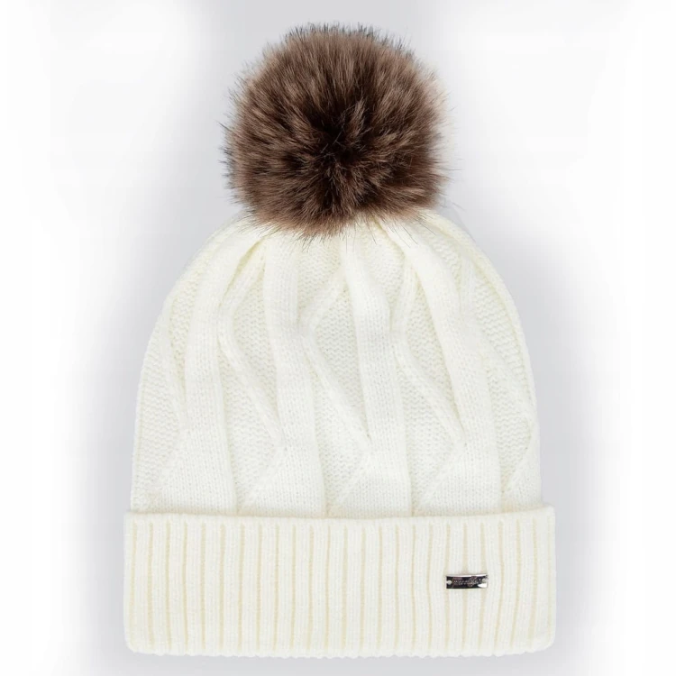 Czapka damska Wittchen 101-HF-005-0 zimowa z pomponem ecru
