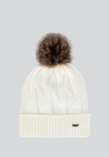 Czapka damska Wittchen 101-HF-005-0 zimowa z pomponem ecru