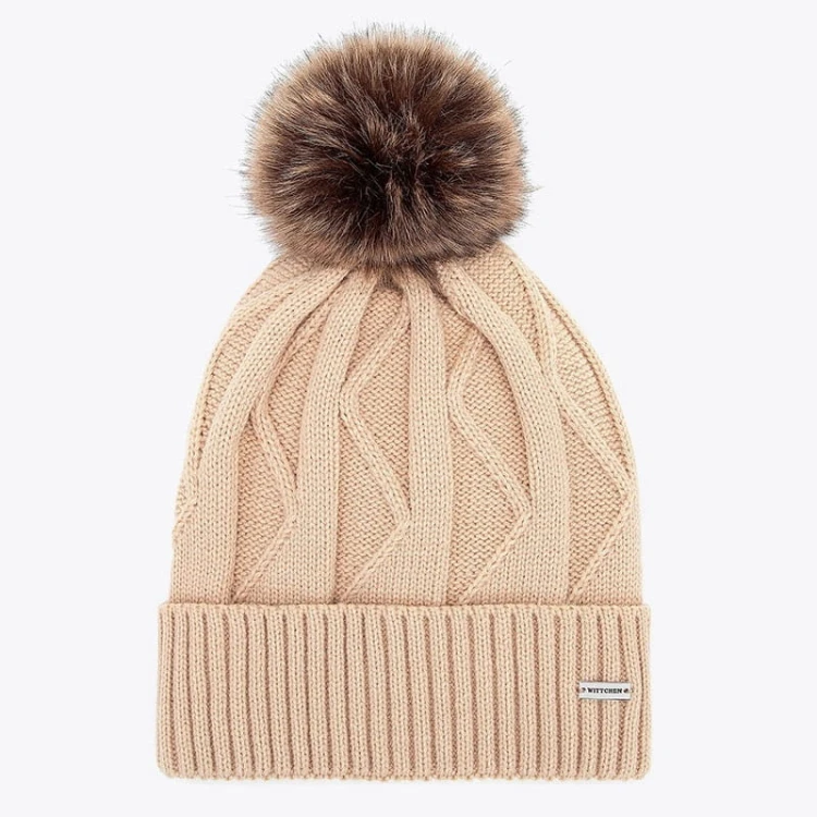 Czapka damska Wittchen 101-HF-005-95 zimowa z pomponem beżowa