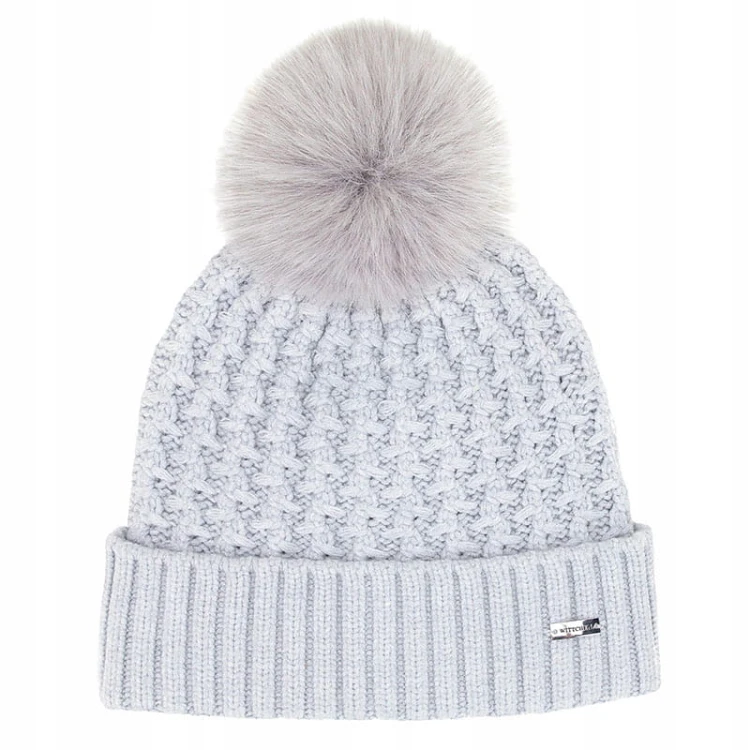 Czapka damska WITTCHEN 101-HF-105-8 szara z pomponem